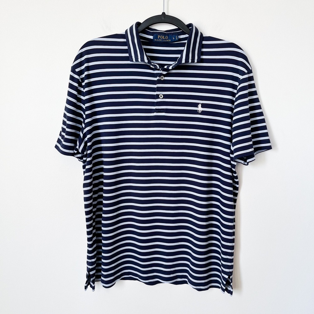 Polo Ralph Lauren‎ Short Sleeve Striped Polo Shirt Mens Large Navy Blue White